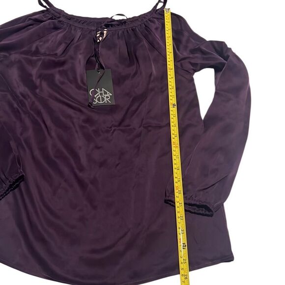 Chaser Purple Long Sleeves Cold Shoulder Silk Top Size Medium NWT - Picture 11 of 11